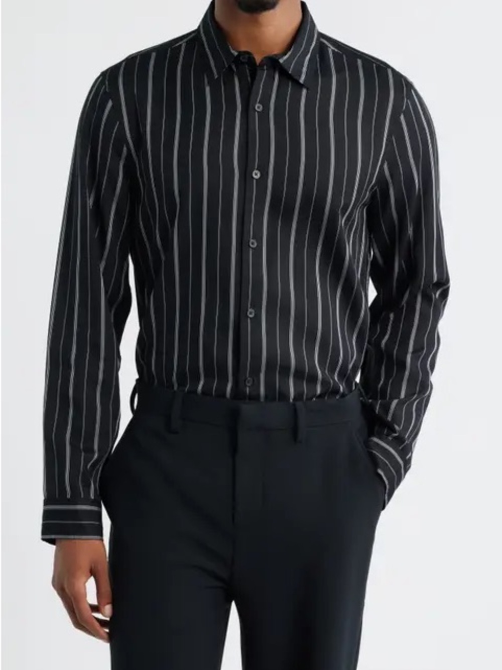 Open edit • NWOT Men's Black Vertical Stripe Dress Shirt